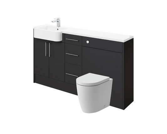 Zaira 1542mm Basin  WC & 3 Drawer Unit Pack (LH) - Matt Graphite Grey