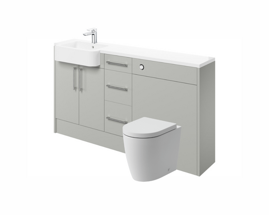 Zaira 1542mm Basin  WC & 3 Drawer Unit Pack (LH) - Light Grey Gloss