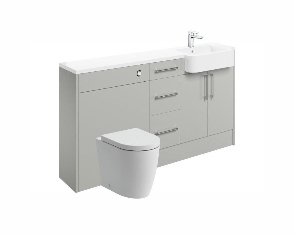 Zaira 1542mm Basin  WC & 3 Drawer Unit Pack (RH) - Light Grey Gloss