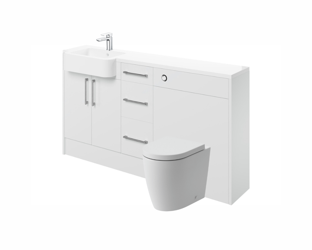 Zaira 1542mm Basin  WC & 3 Drawer Unit Pack (LH) - White Gloss