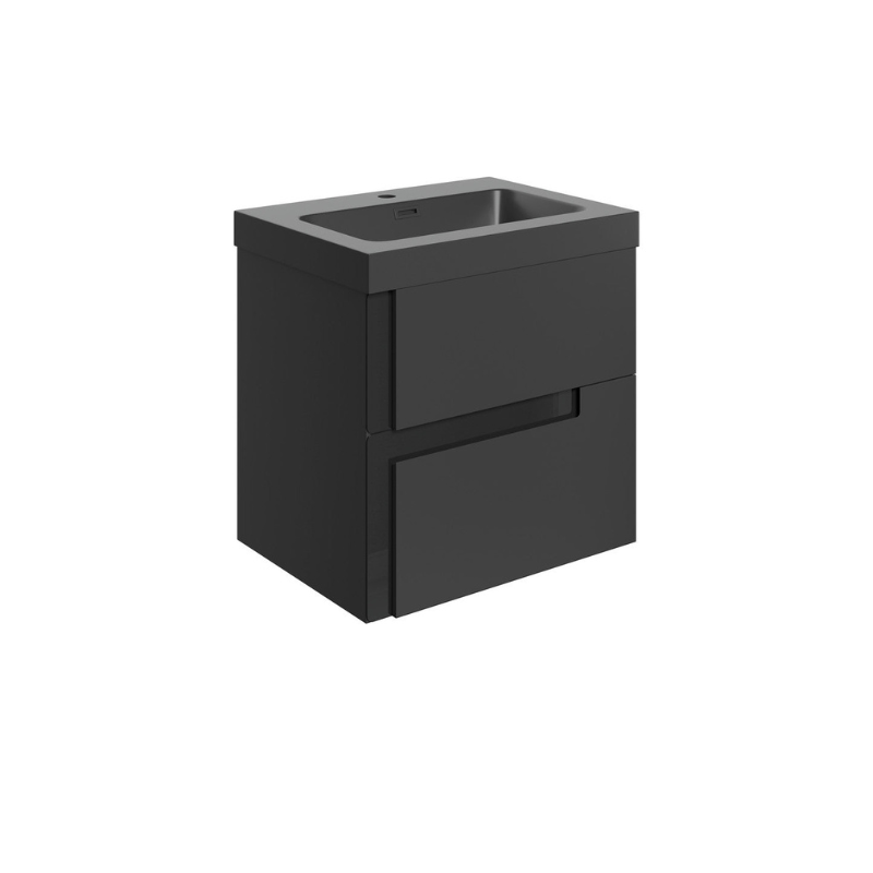 Zane 605mm Wall Hung Basin Unit & Black Basin - Matt Black