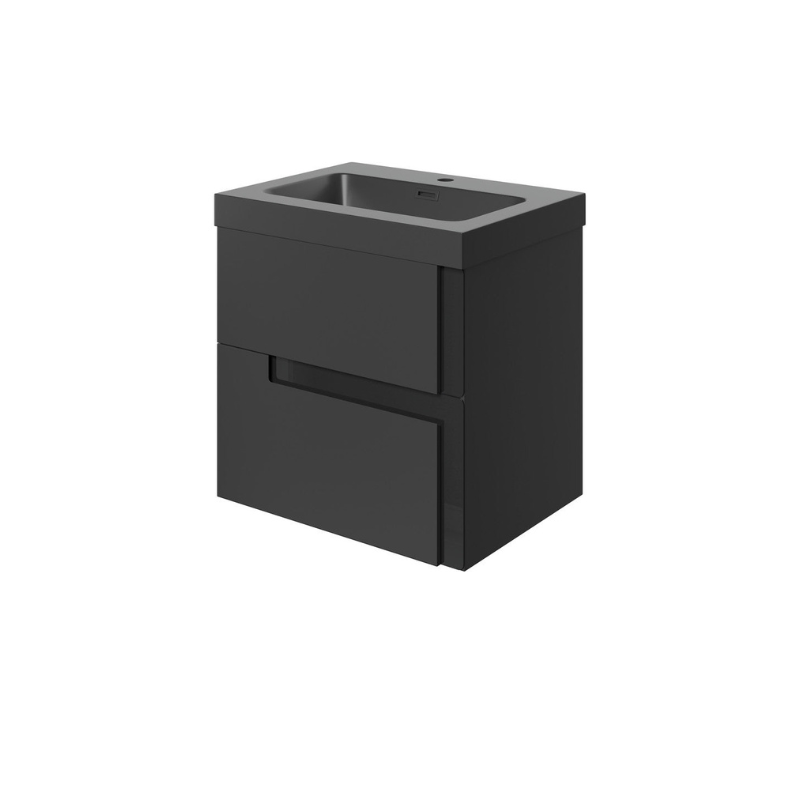 Zane 605mm Wall Hung Basin Unit & Black Basin - Matt Black