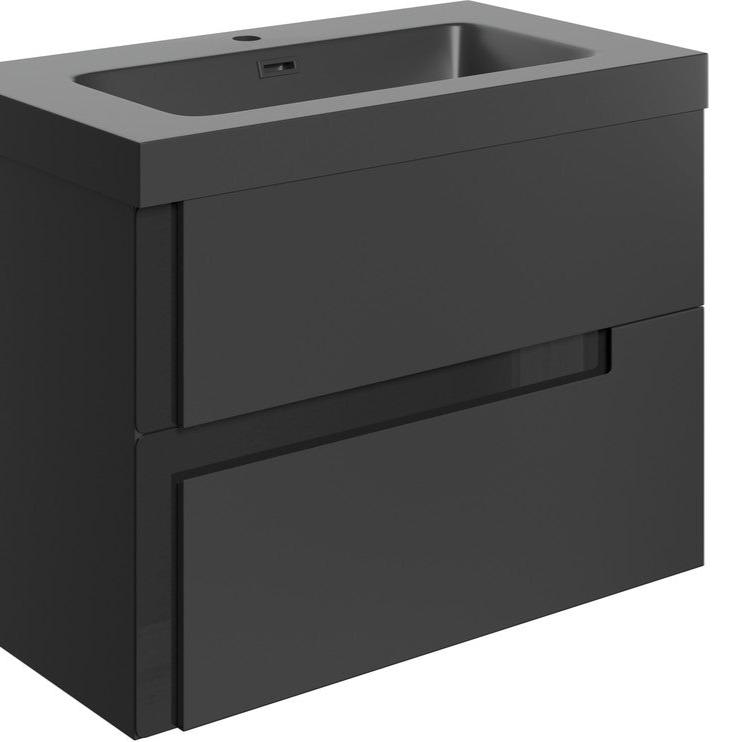 zane 805mm wall hung basin unit black basin matt black glass, Alessio, Wall Hung Vanity Unit, 2