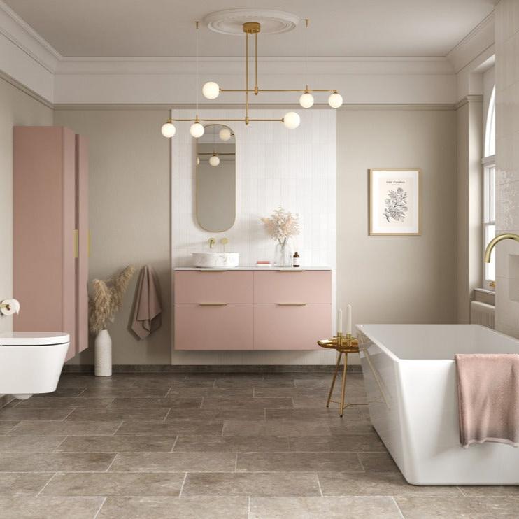valente 815mm wall hung 2 drawer basin unit basin matt antique rose, Alessio, Wall Hung Vanity Unit, 2