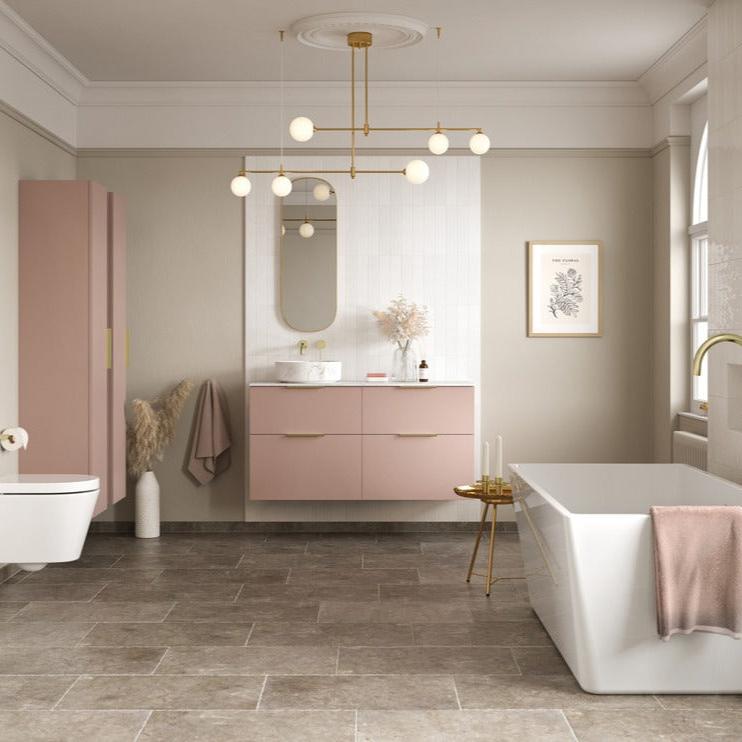 Valente 615mm Floor Standing 2 Door Basin Unit & Basin - Matt Antique Rose