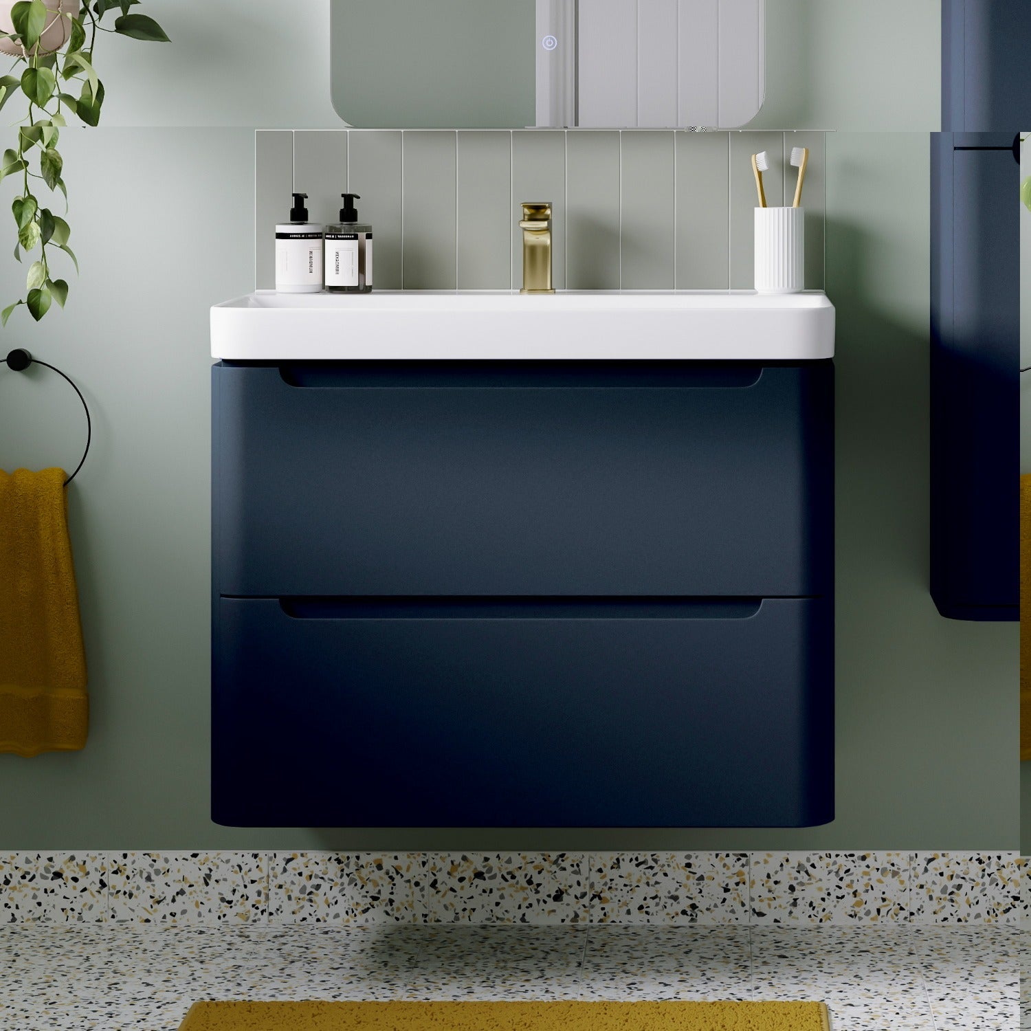 Calvino 500mm 2 Drawer Wall Hung Basin Unit - Matt Indigo