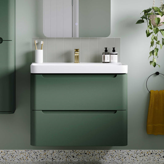 Calvino 800mm 2 Drawer Wall Hung Basin Unit - Matt Sage Green