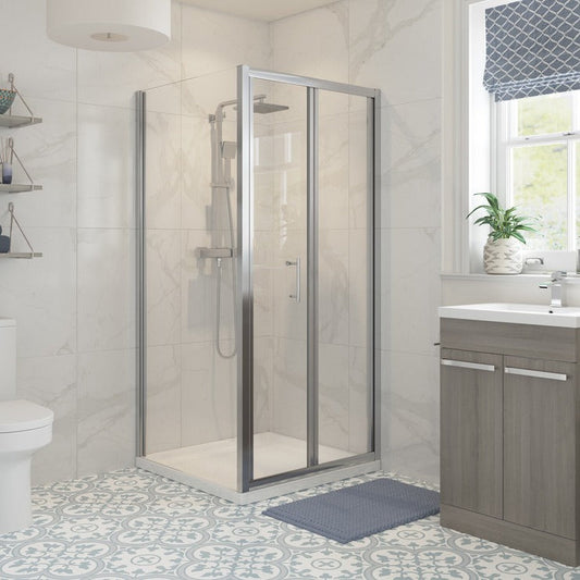 aria 900mm bi fold shower door 800mm side panel, Alessio, chrome, Bifold Shower Doors, Shower Doors, Shower Enclosures, Square Shower Enclosures, 1