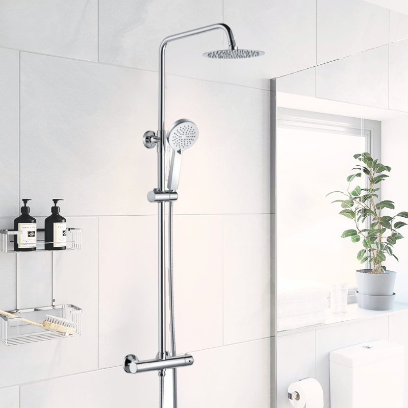 Amalia Thermostatic Bar Mixer Shower with Round Handset & Overhead