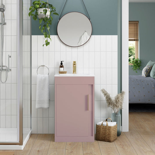 aida 500mm floor standing vanity unit matt antique rose brushed brass handle, Alessio, Sink Vanity Unit, Basin Unit, 1