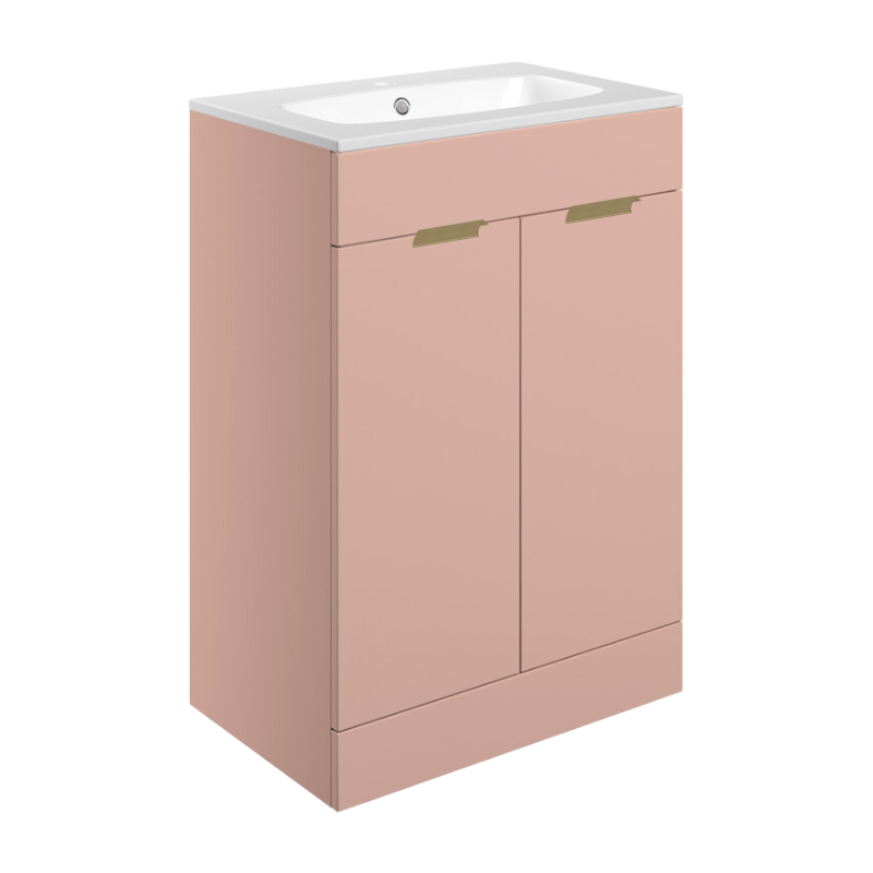 Valente 615mm Floor Standing 2 Door Basin Unit & Basin - Matt Antique Rose