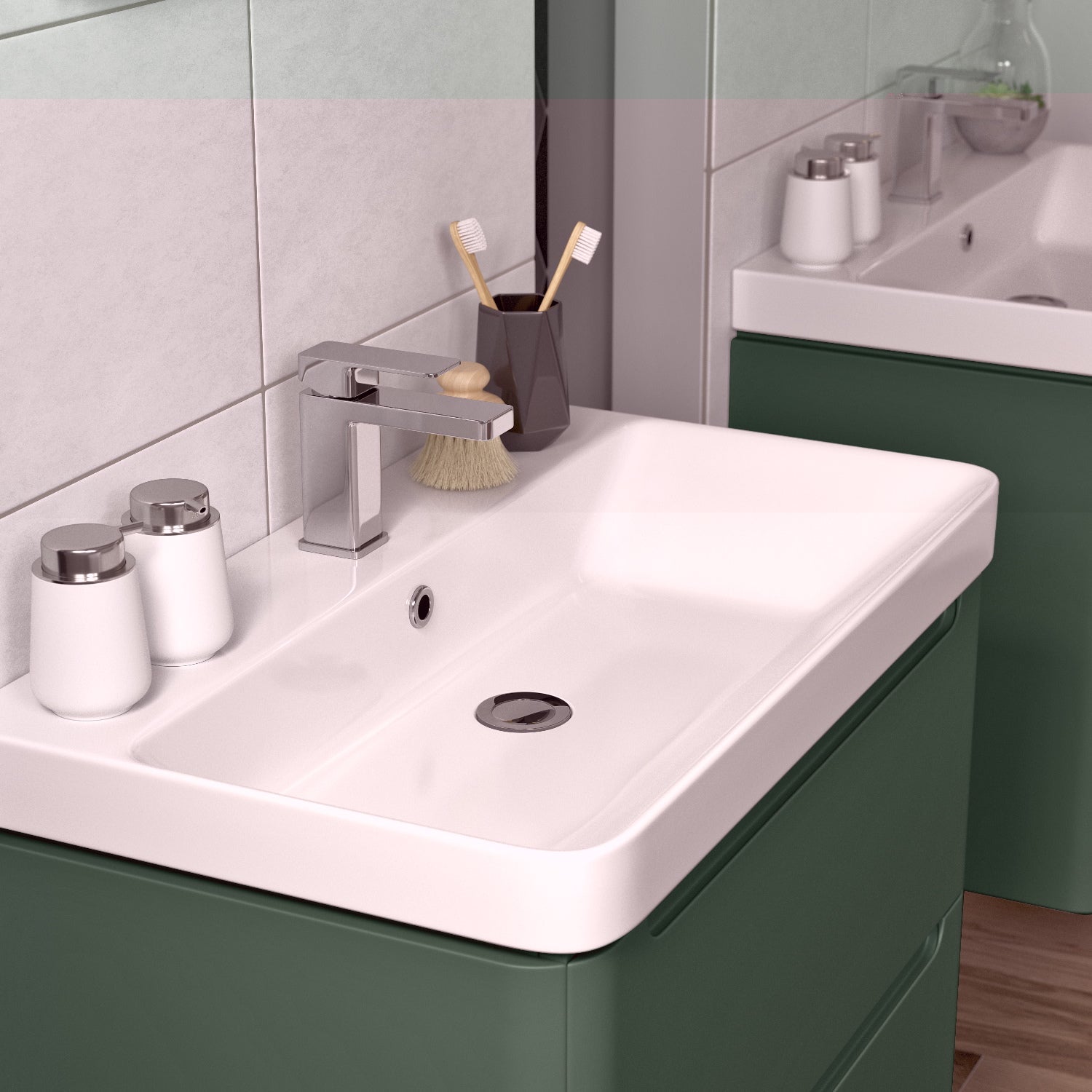 Calvino 600mm 2 Door Floor Standing Basin Unit - Matt Sage Green