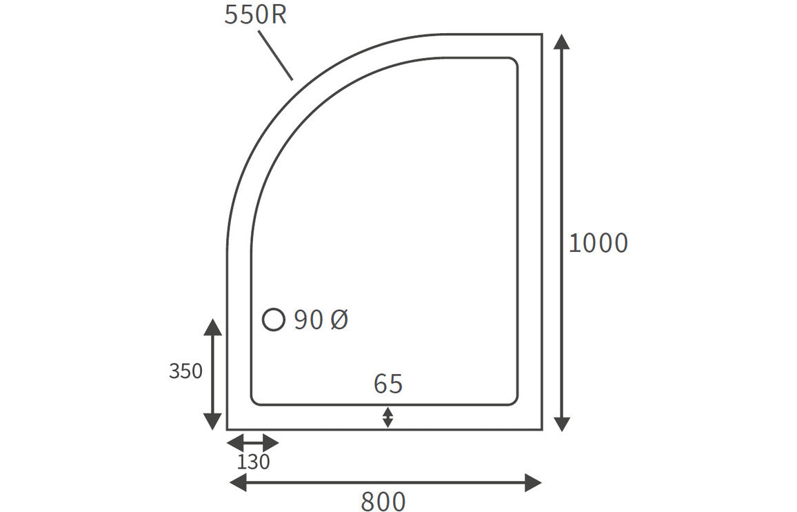 45mm Deluxe 1000x800mm Offset Quadrant Tray & Waste - Left Hand