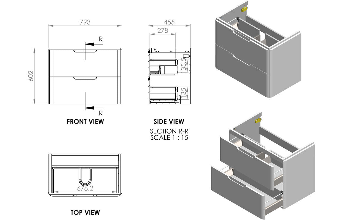 Calvino 500mm 2 Drawer Wall Hung Basin Unit - Matt Sage Green