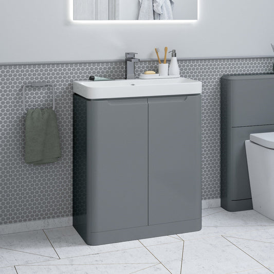 calvino 600mm 2 door floor standing basin unit matt grey, Alessio, Sink Vanity Unit, Basin Unit, 1