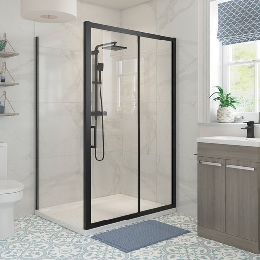 aria 1000mm black matt sliding shower door 800mm side panel, Alessio, Black, Shower Enclosures, Sliding Shower Doors, Square Shower Enclosures, 1
