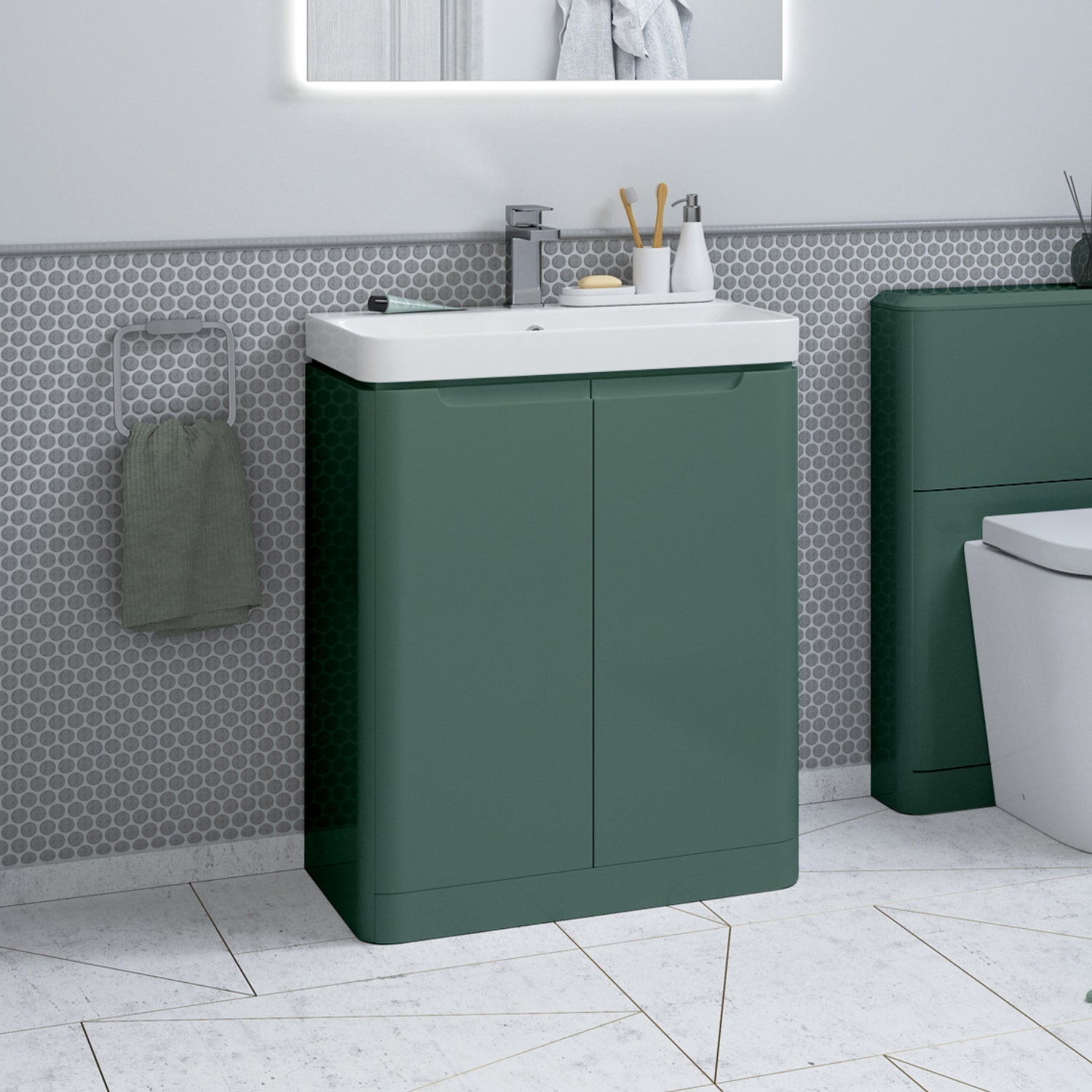 Calvino 600mm 2 Door Floor Standing Basin Unit - Matt Sage Green