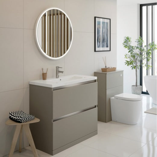 dante 815mm 2 drawer floor standing basin unit inc basin latte, Alessio, Sink Vanity Unit, Basin Unit, 1