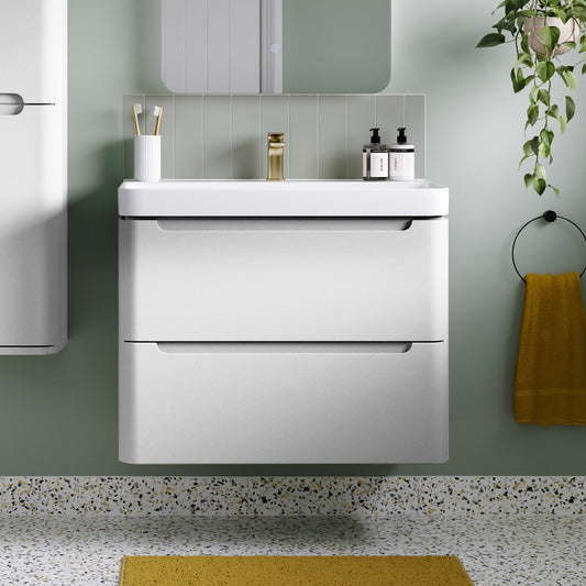 calvino 600mm 2 drawer wall hung basin unit white gloss, Alessio, Wall Hung Vanity Unit, 1