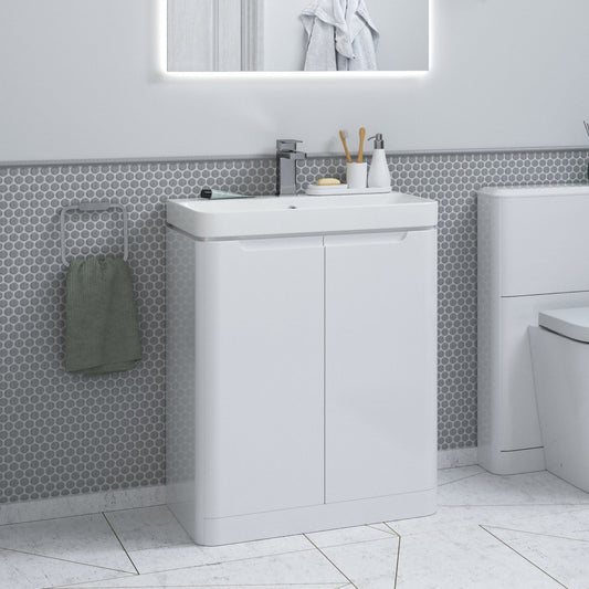 calvino 600mm 2 door floor standing basin unit white gloss, Alessio, Sink Vanity Unit, Basin Unit, 1