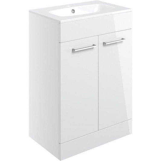 Vito 610mm Floor Standing 2 Door Basin Unit & Basin - White Gloss