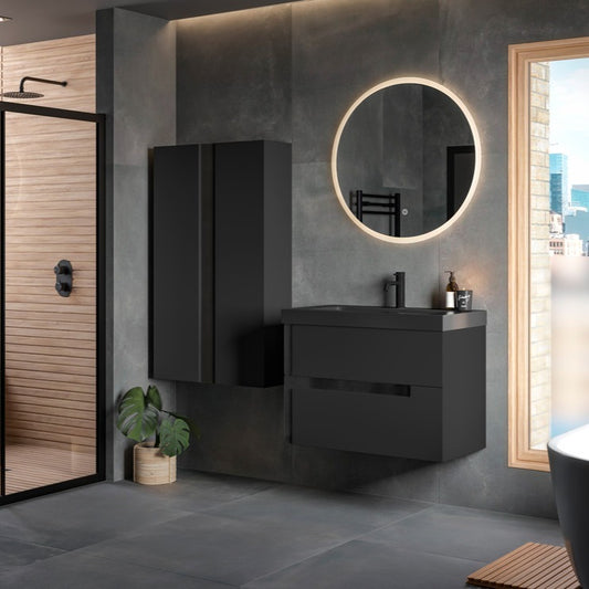zane 805mm wall hung basin unit black basin matt black glass, Alessio, Wall Hung Vanity Unit, 1