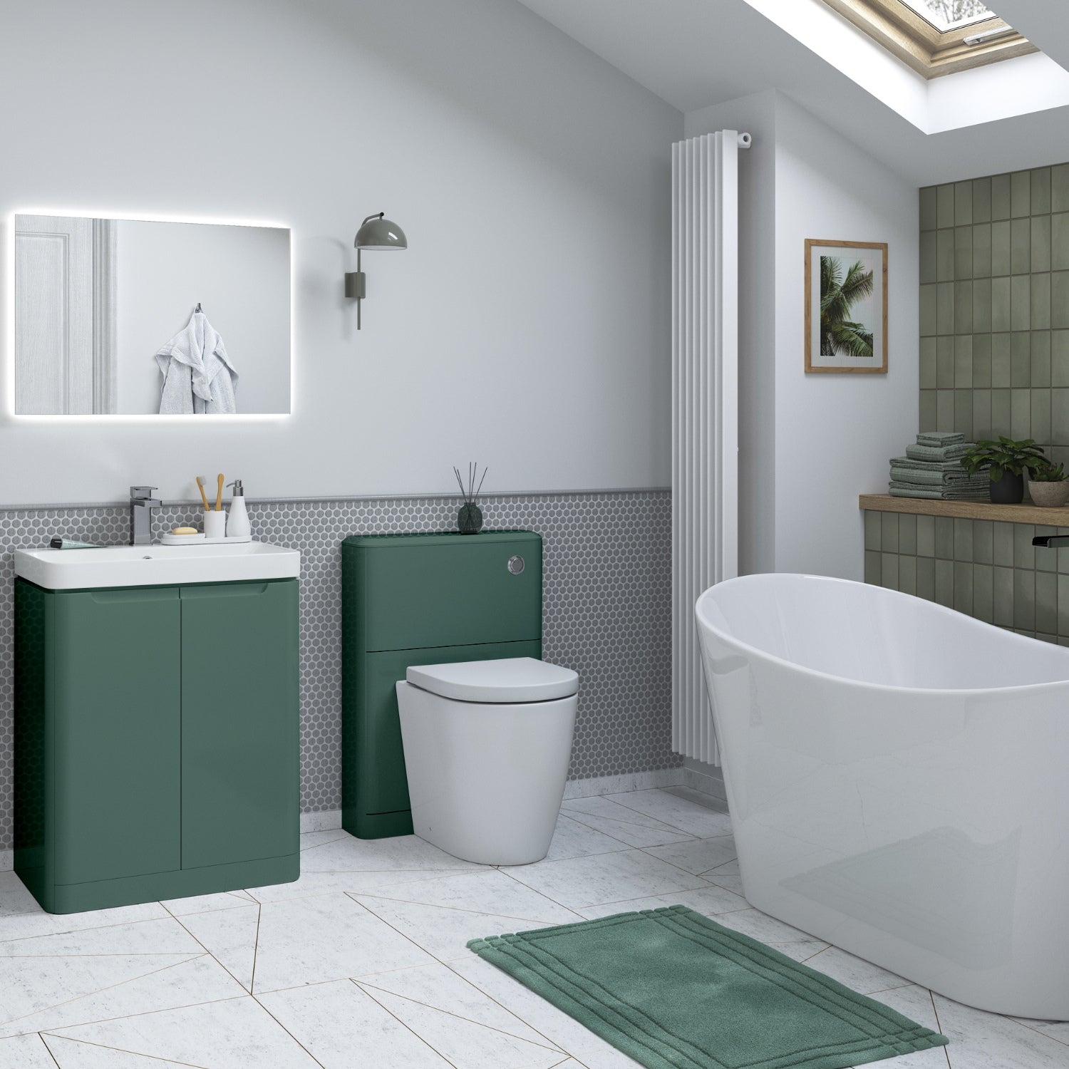 Calvino 600mm 2 Door Floor Standing Basin Unit - Matt Sage Green