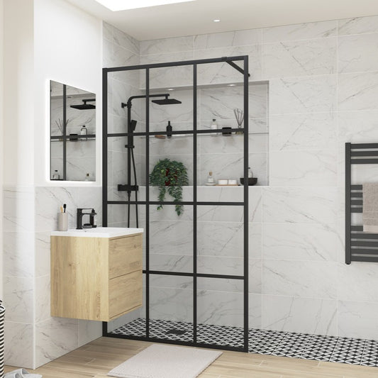rosa 1000mm black framed grid wetroom panel, Alessio, Black, Shower Enclosures, Walk In Shower Enclosures, 1