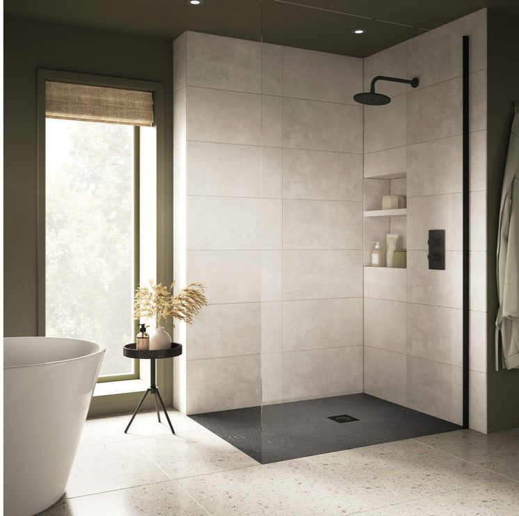 25mm 1000x800mm Slate Effect Ultra-Slim Rectangular Shower Tray & Waste