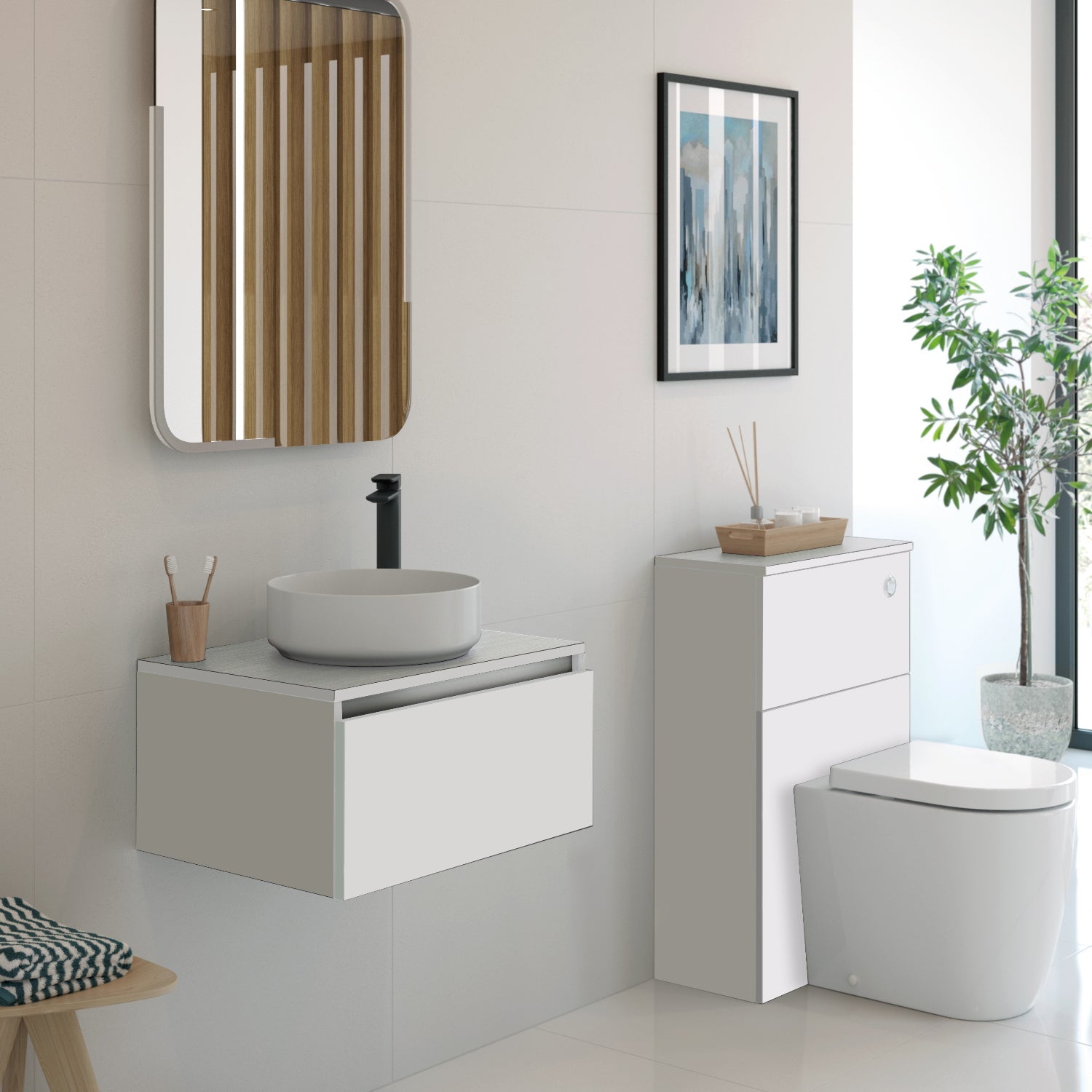 Dante 600mm 1 Drawer Wall Hung Basin Unit (With Top) - White Gloss