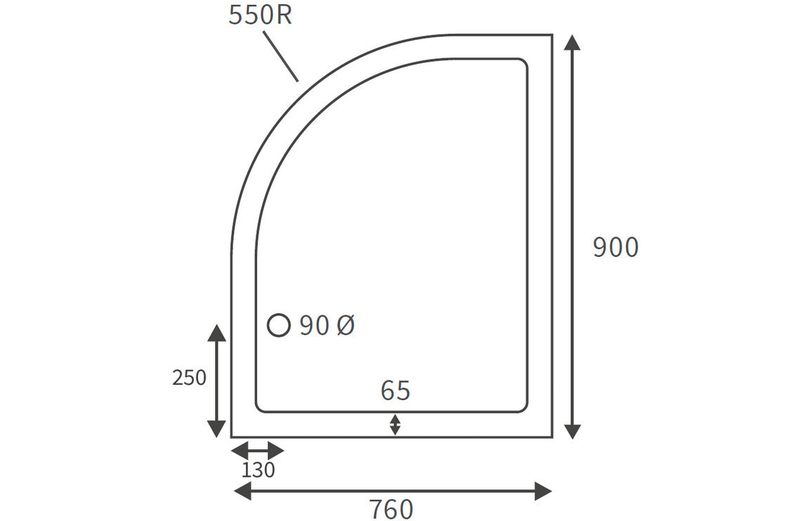 45mm Deluxe 900x760mm Offset Quadrant Tray & Waste - Left Hand
