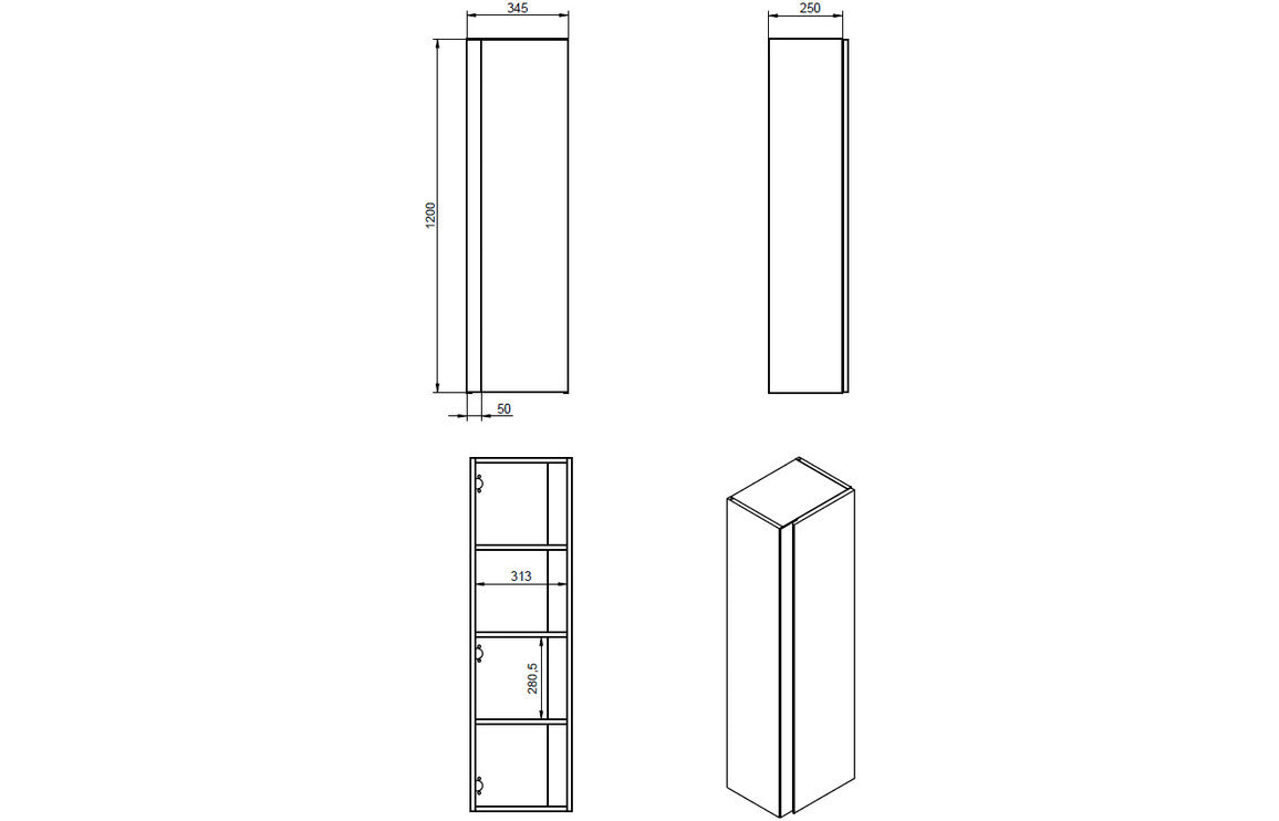 Zane 350mm Wall Hung 1 Door Tall Unit - Matt Black & Glass Finish