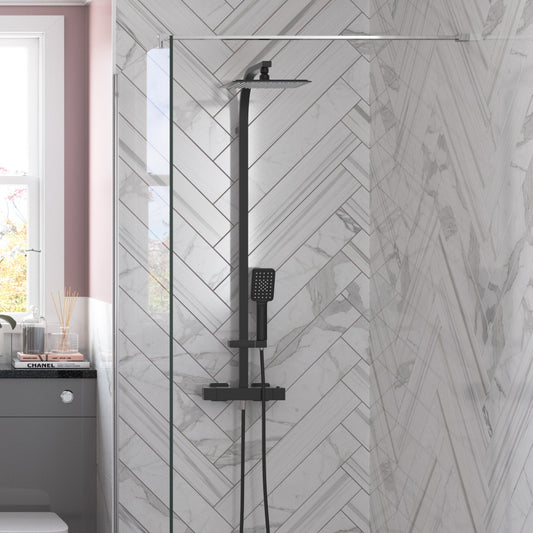 square cool touch thermostatic bar mixer riser kit matt black, Alessio, Mixer Showers, Showers, 1