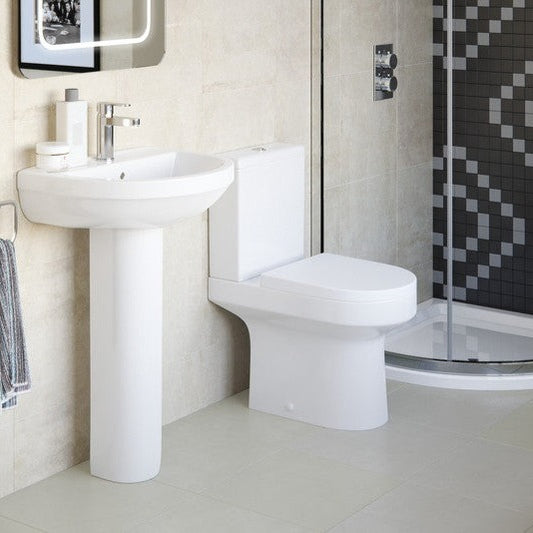 Elisa Close Coupled Open Back Comfort Height WC & Soft Close Toilet Seat
