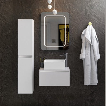 dante 600mm 1 drawer wall hung basin unit with top white gloss, Alessio, Wall Hung Vanity Unit, 1