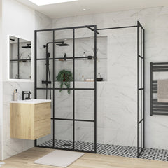 Rosa 1000mm Black Framed Grid Wetroom Panel & 760mm Side Panel