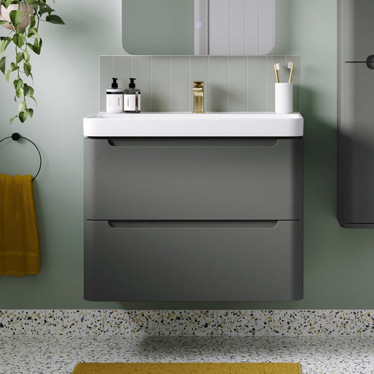 calvino 500mm 2 drawer wall hung basin unit matt grey, Alessio, Wall Hung Vanity Unit, 1