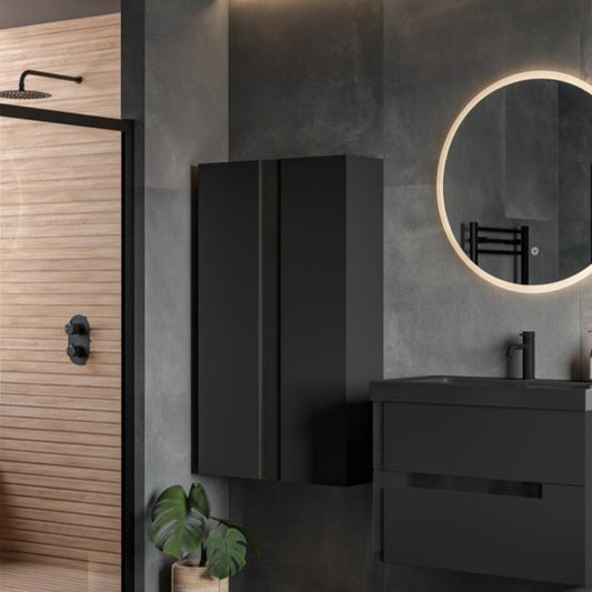 Zane 350mm Wall Hung 1 Door Tall Unit - Matt Black & Glass Finish