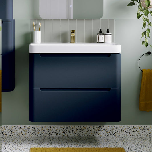 calvino 600mm 2 drawer wall hung basin unit matt indigo, Alessio, Wall Hung Vanity Unit, 1