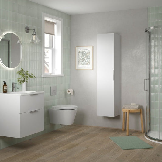 Valente 350mm Wall Hung 1 Door Tall Unit - Matt White
