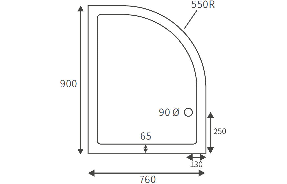 45mm Deluxe 900x760mm Offset Quadrant Tray & Waste - Right Hand