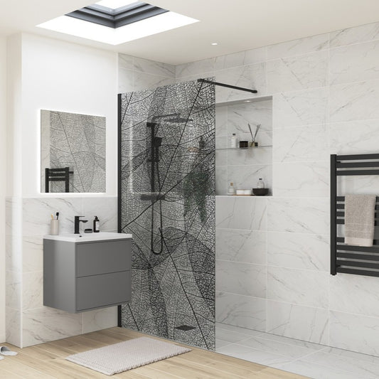 rosa 1200mm black leaf design wetroom panel, Alessio, Black, Shower Enclosures, Walk In Shower Enclosures, 1