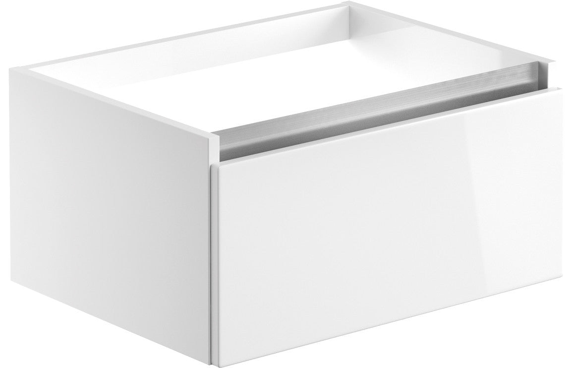 Dante 600mm 1 Drawer Wall Hung Basin Unit (With Top) - White Gloss
