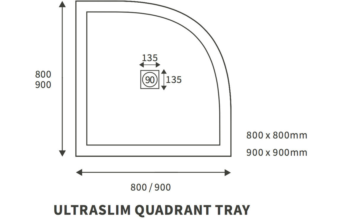 25mm Ultra-Slim 800mm x 800mm Quadrant Tray & Waste