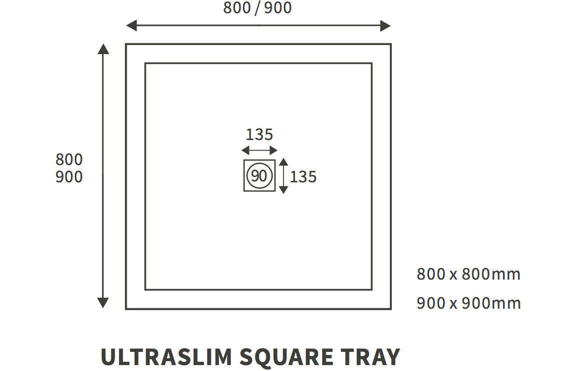 25mm Ultra-Slim 800mm x 800mm Square Tray & Waste