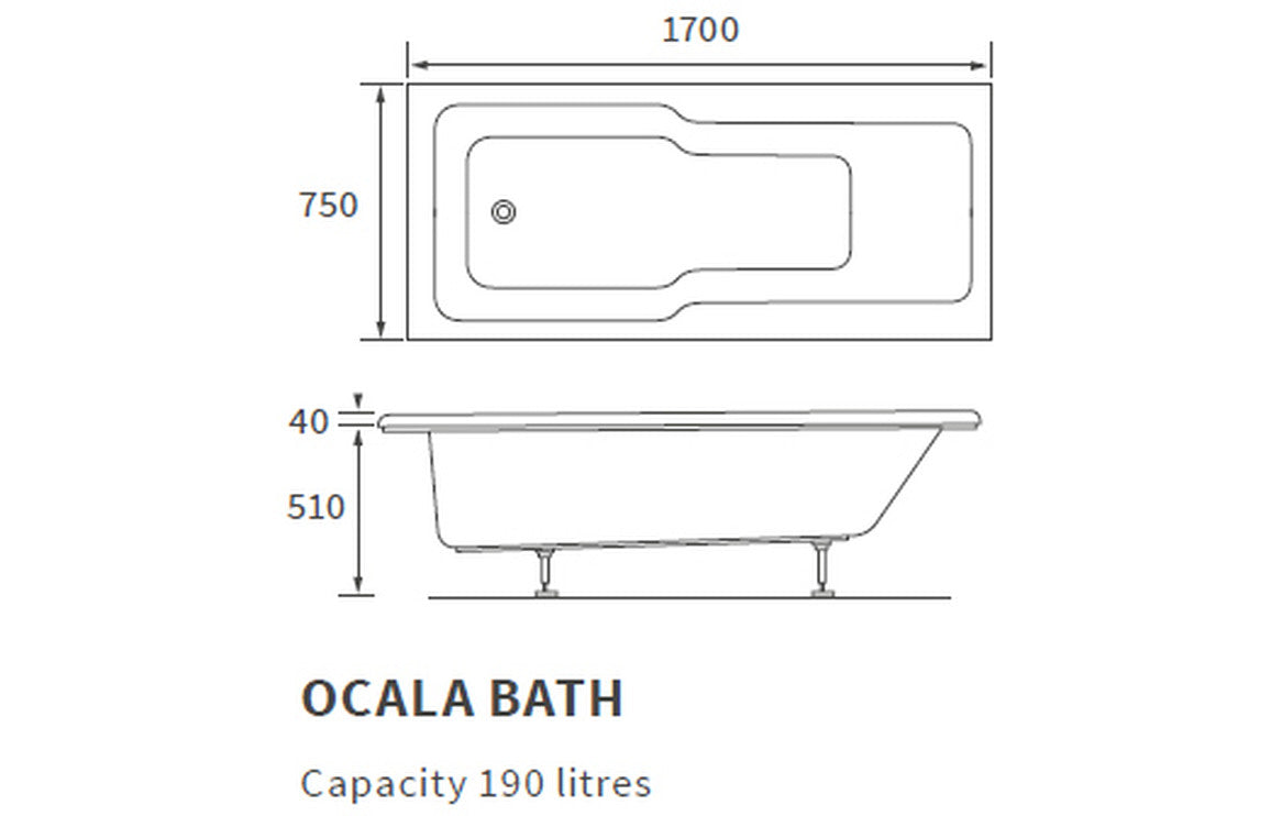 Cameo Straight Shower Bath 1700x750x550mm
