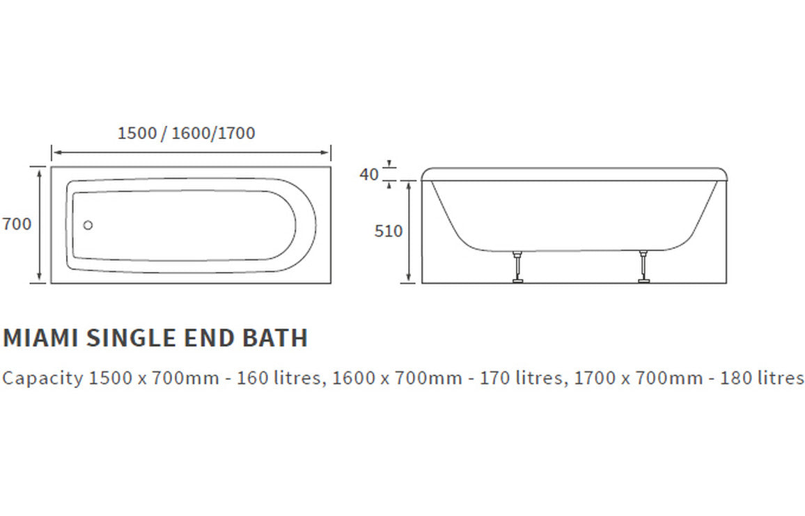 Ceria Round Single Ended SUPERCAST Bath 1700x700x550mm