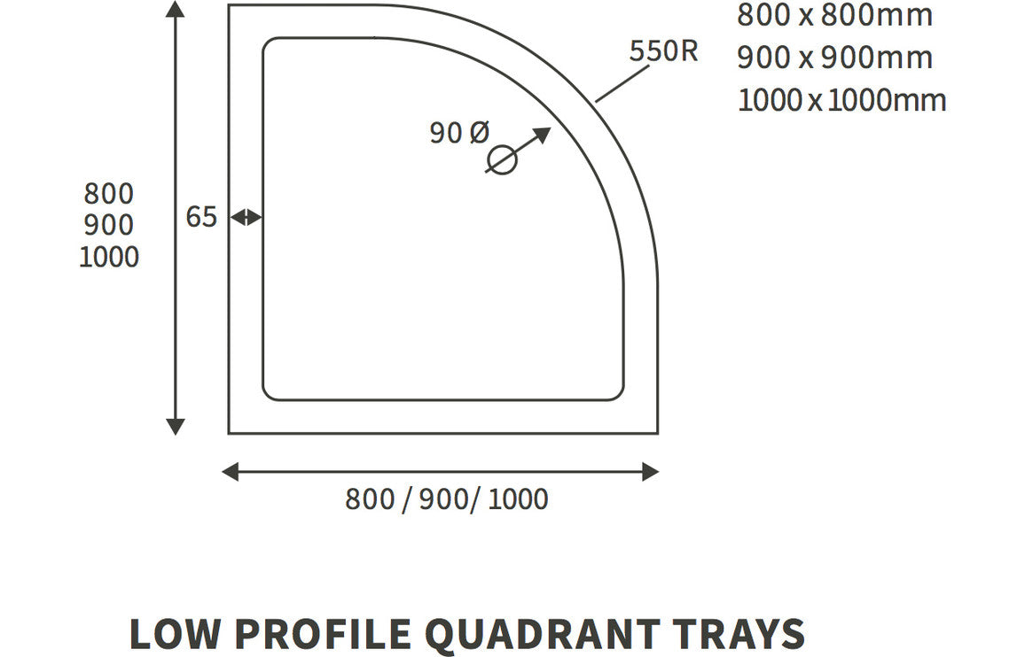 45mm Deluxe 1000x1000mm Quadrant Tray & Waste