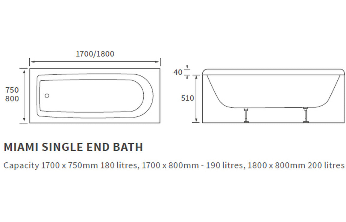 Ceria Round Single Ended Bath 1800x800x550mm