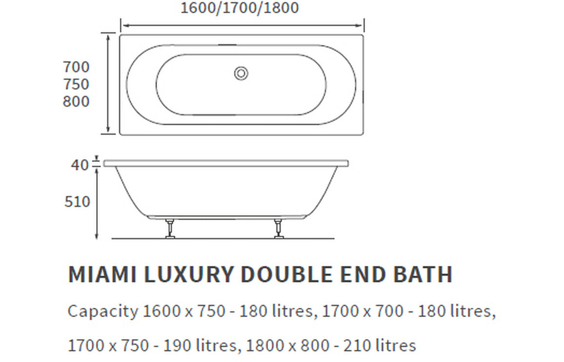 Ceria Round Double Ended Bath 1700x700x550mm
